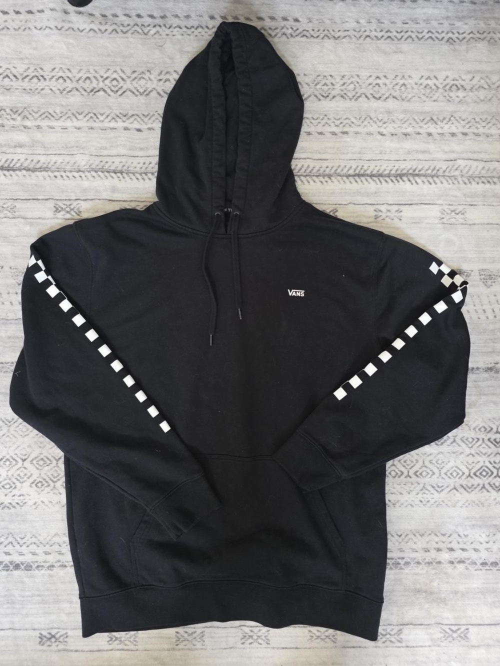 Vans Black Hoodie with White Checker Sleeve Stripes